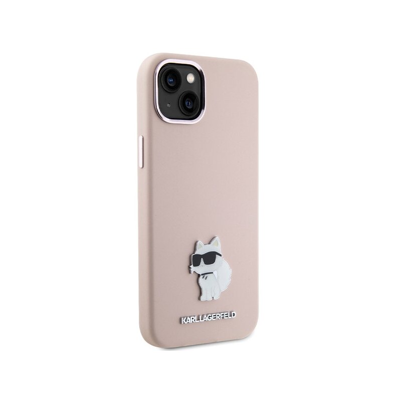 Husa Karl Lagerfeld iPhone 15 Plus Silicone, Pink Choupette Metal Pin, roz, KLHCP15MSMHCNPP