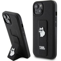 Husa originala iPhone 15 Karl Lagerfeld Saffiano Gripstand, Choupette, negru, KLHCP15SGSACHPK