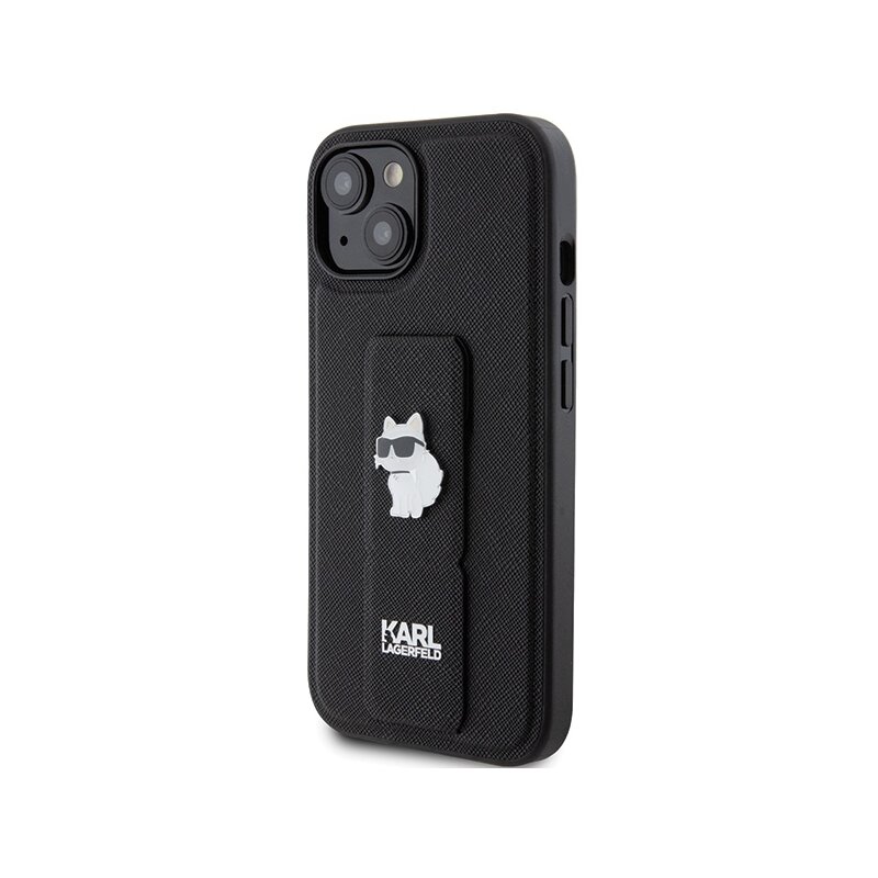 Husa originala iPhone 15 Karl Lagerfeld Saffiano Gripstand, Choupette, negru, KLHCP15SGSACHPK