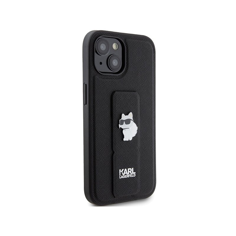 Husa originala iPhone 15 Karl Lagerfeld Saffiano Gripstand, Choupette, negru, KLHCP15SGSACHPK