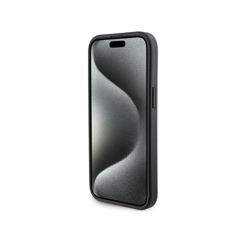 Husa originala iPhone 15 Karl Lagerfeld Saffiano Gripstand, Karl&Choupette, negru, KLHCP15SGSAKCPK