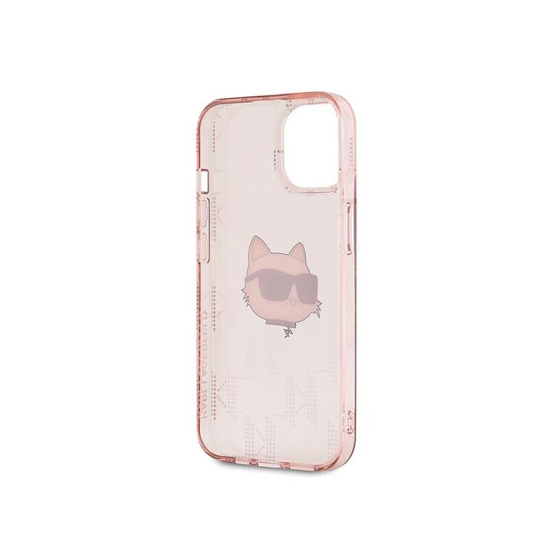 Husa iPhone 15 Karl Lagerfeld IML Luxury, Choupette Head&Monogram, roz, KLHCP15SHKLPCHP