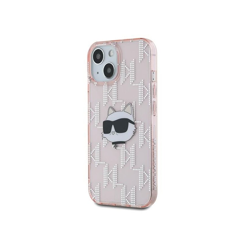 Husa iPhone 15 Karl Lagerfeld IML Luxury, Choupette Head&Monogram, roz, KLHCP15SHKLPCHP