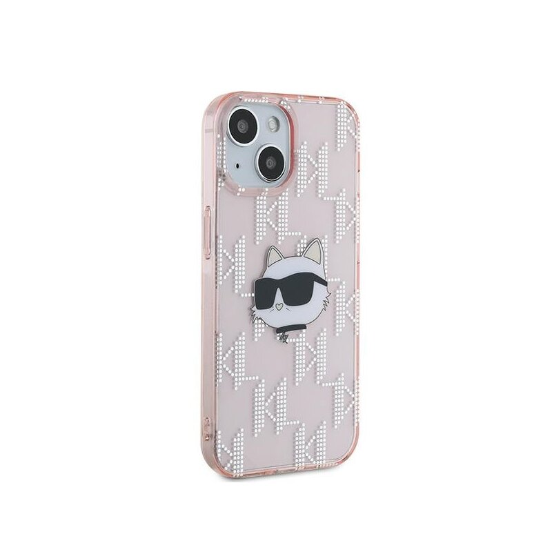Husa iPhone 15 Karl Lagerfeld IML Luxury, Choupette Head&Monogram, roz, KLHCP15SHKLPCHP