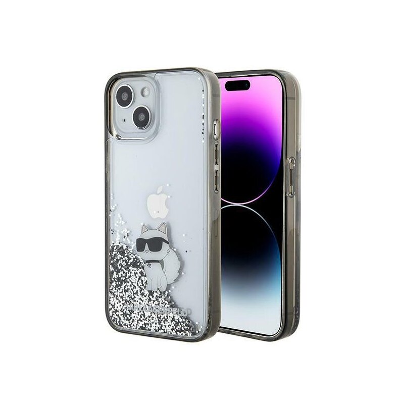 Husa Karl Lagerfeld iPhone 15 Hardcase Liquid Glitter, Choupette, transparent, KLHCP15SLKCNSK