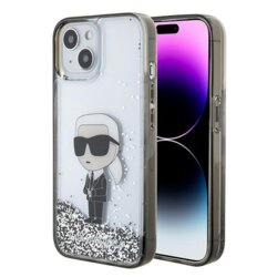 Husa Karl Lagerfeld iPhone 15 Hardcase Liquid Glitter, Ikonik, transparent, KLHCP15SLKKNSK