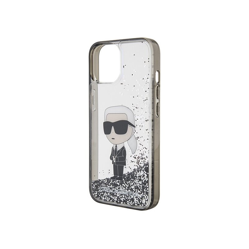 Husa Karl Lagerfeld iPhone 15 Hardcase Liquid Glitter, Ikonik, transparent, KLHCP15SLKKNSK