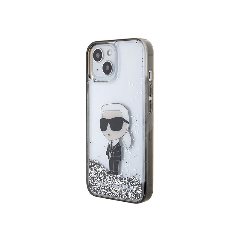 Husa Karl Lagerfeld iPhone 15 Hardcase Liquid Glitter, Ikonik, transparent, KLHCP15SLKKNSK