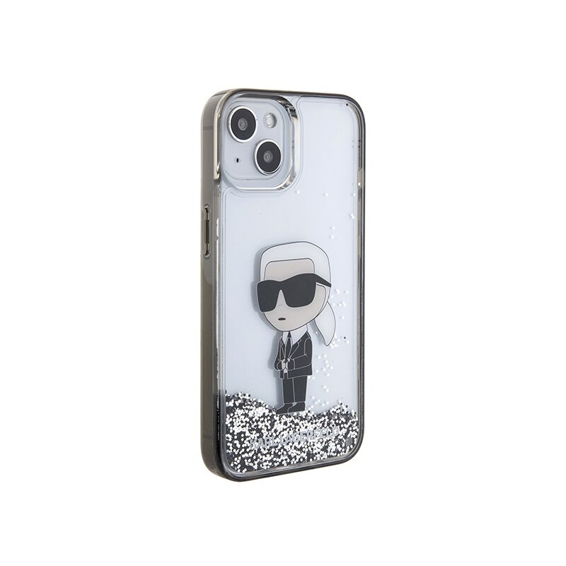 Husa Karl Lagerfeld iPhone 15 Hardcase Liquid Glitter, Ikonik, transparent, KLHCP15SLKKNSK