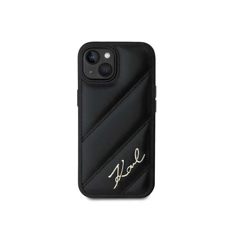 Husa iPhone 15 Karl Lagerfeld Diagonal Quilted Script, negru, KLHCP15SPQDSMGK