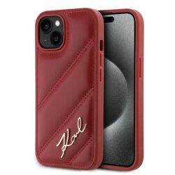 Husa iPhone 15 Karl Lagerfeld Diagonal Quilted Script, rosu, KLHCP15SPQDSMGR
