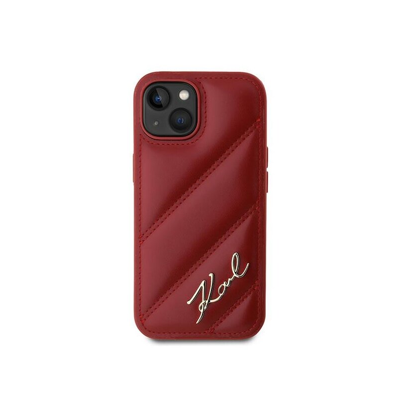 Husa iPhone 15 Karl Lagerfeld Diagonal Quilted Script, rosu, KLHCP15SPQDSMGR
