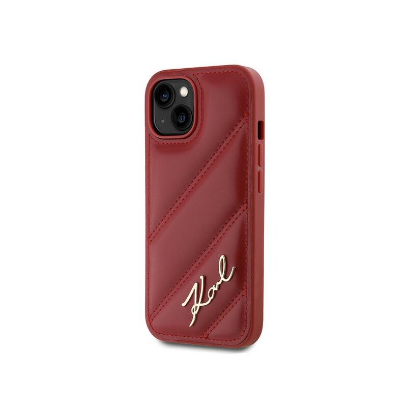 Husa iPhone 15 Karl Lagerfeld Diagonal Quilted Script, rosu, KLHCP15SPQDSMGR