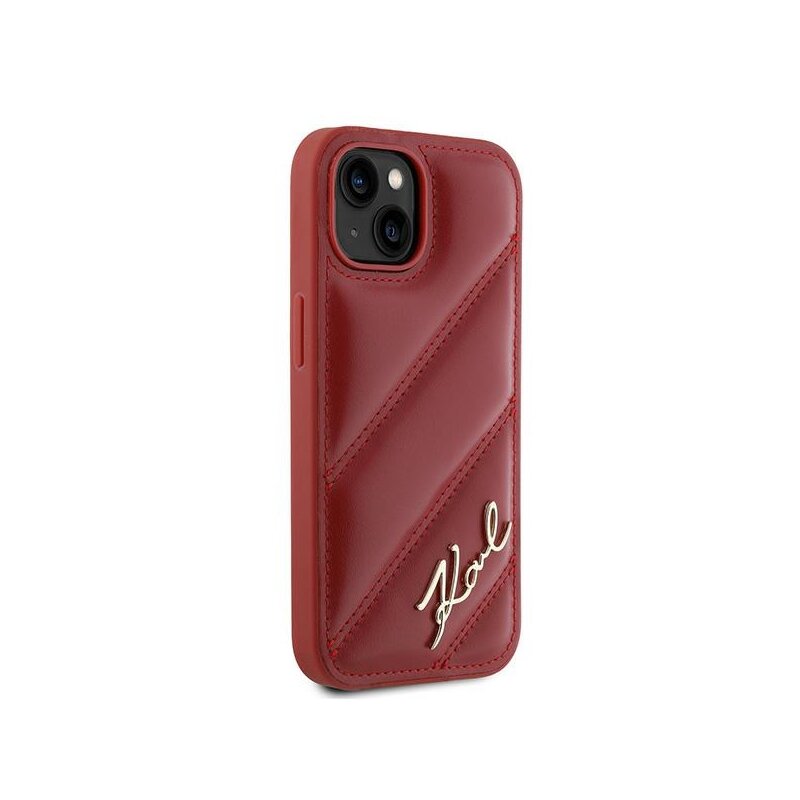 Husa iPhone 15 Karl Lagerfeld Diagonal Quilted Script, rosu, KLHCP15SPQDSMGR