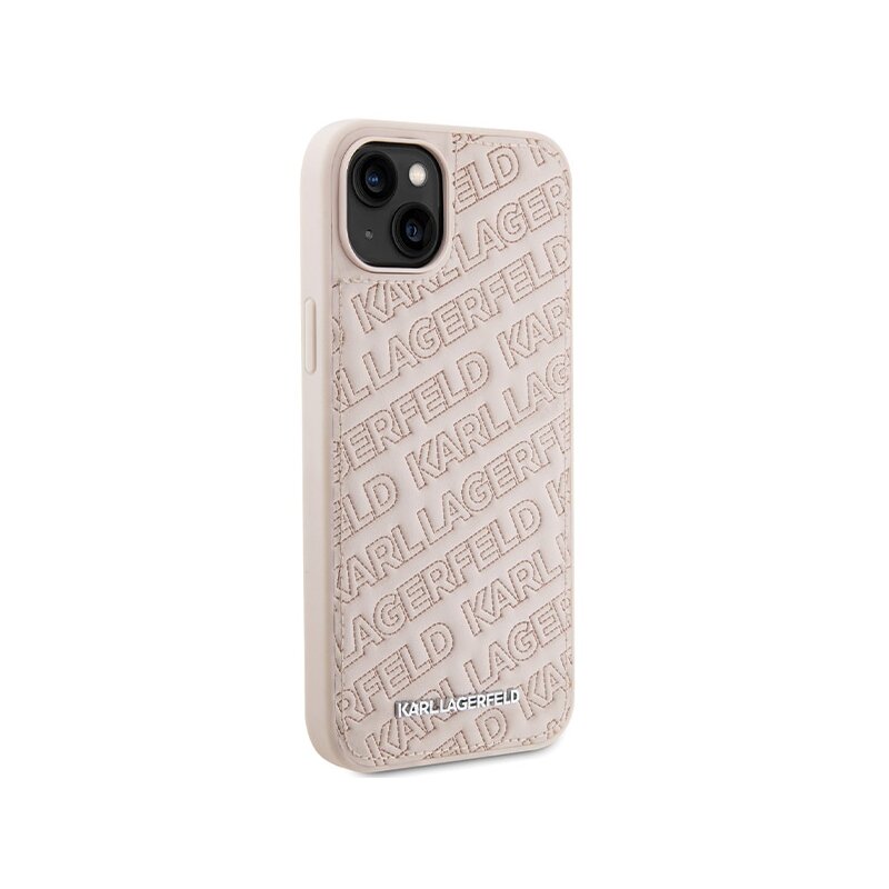 Husa iPhone 15 Karl Lagerfeld Diagonal Quilted K Pattern, roz, KLHCP15SPQKPMP