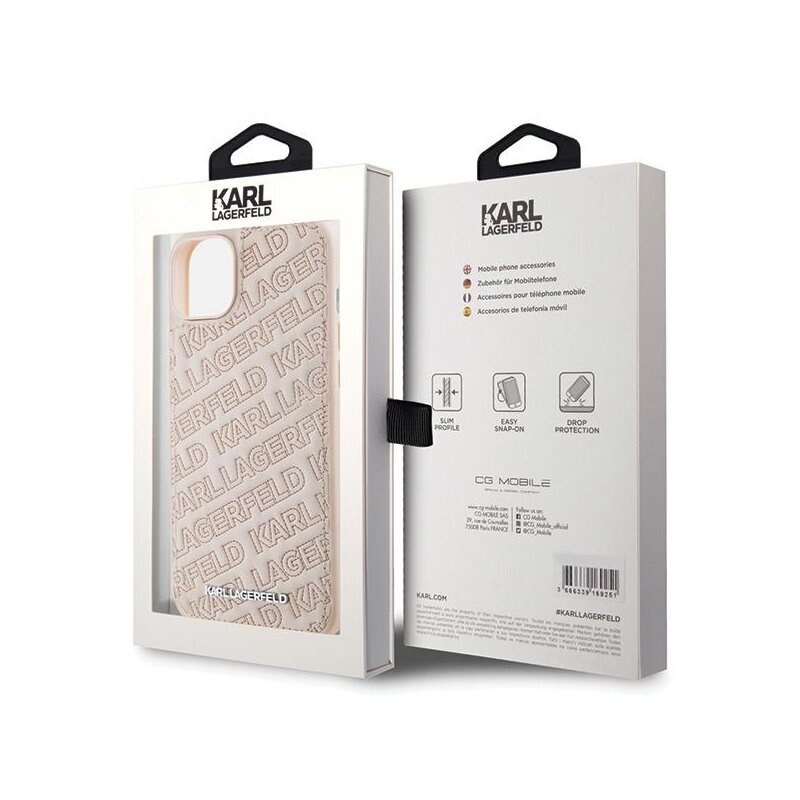 Husa iPhone 15 Karl Lagerfeld Diagonal Quilted K Pattern, roz, KLHCP15SPQKPMP