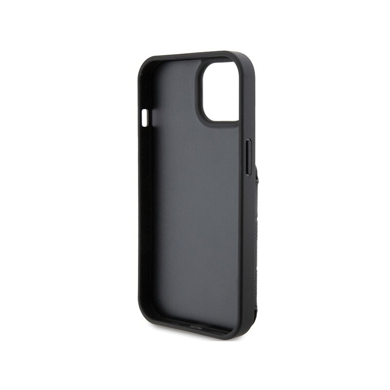 Husa iPhone 15 Karl Lagerfeld Saffiano Cardslots and Stand, Monogram Ikonik, KLHCP15SSAKKNSCK