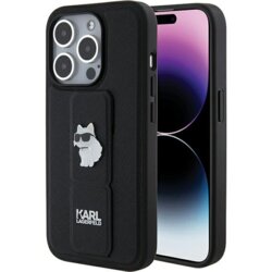 Husa originala iPhone 15 Pro Max Karl Lagerfeld Saffiano Gripstand, Choupette, negru, KLHCP15XGSACHPK