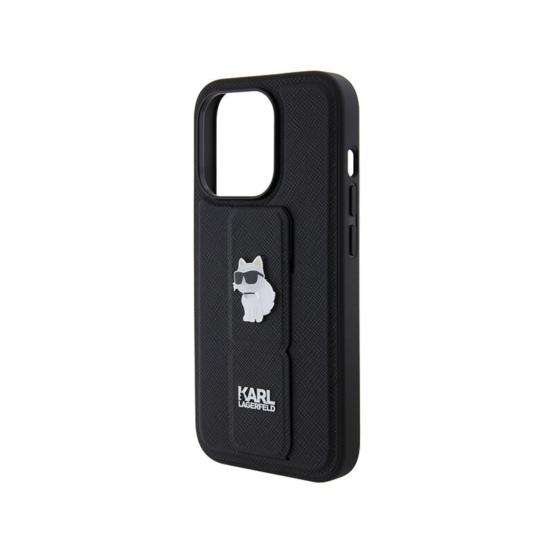 Husa originala iPhone 15 Pro Max Karl Lagerfeld Saffiano Gripstand, Choupette, negru, KLHCP15XGSACHPK
