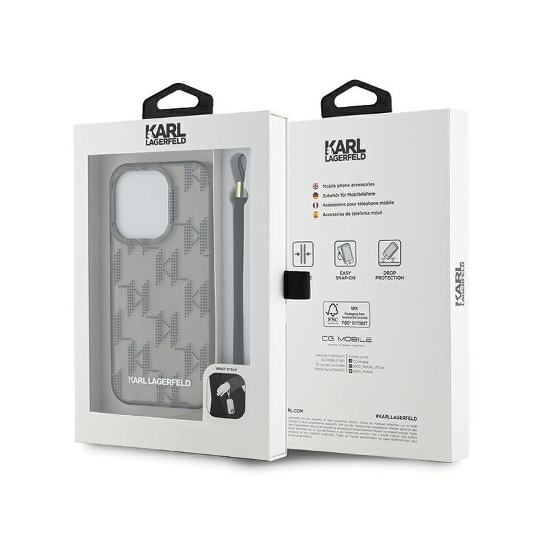 Husa iPhone 15 Pro Max Karl Lagerfeld IML Luxury, Mono KL Pattern&Cord, negru, KLHCP15XHKDPNSK