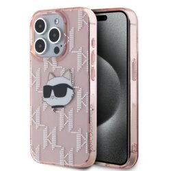 Husa iPhone 15 Pro Max Karl Lagerfeld IML Luxury, Choupette Head&Monogram, roz, KLHCP15XHKLPCHP