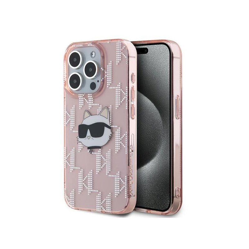 Husa iPhone 15 Pro Max Karl Lagerfeld IML Luxury, Choupette Head&Monogram, roz, KLHCP15XHKLPCHP