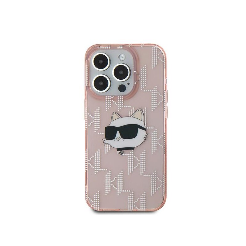 Husa iPhone 15 Pro Max Karl Lagerfeld IML Luxury, Choupette Head&Monogram, roz, KLHCP15XHKLPCHP