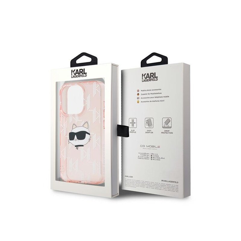 Husa iPhone 15 Pro Max Karl Lagerfeld IML Luxury, Choupette Head&Monogram, roz, KLHCP15XHKLPCHP