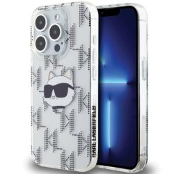 Husa iPhone 15 Pro Max Karl Lagerfeld IML Luxury, Choupette Head&Monogram, transparent, KLHCP15XHKLPCHT