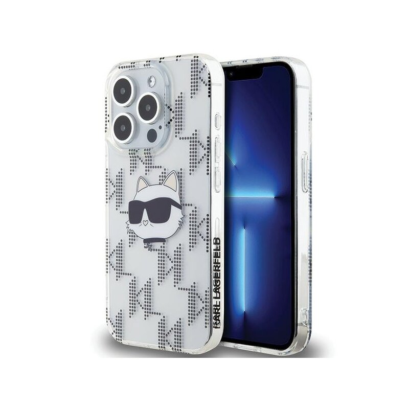 Husa iPhone 15 Pro Max Karl Lagerfeld IML Luxury, Choupette Head&Monogram, transparent, KLHCP15XHKLPCHT