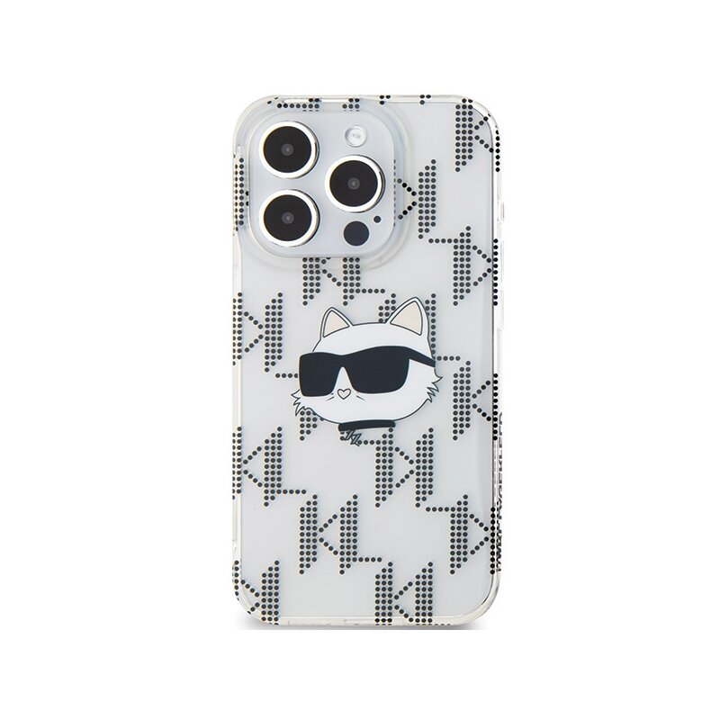 Husa iPhone 15 Pro Max Karl Lagerfeld IML Luxury, Choupette Head&Monogram, transparent, KLHCP15XHKLPCHT