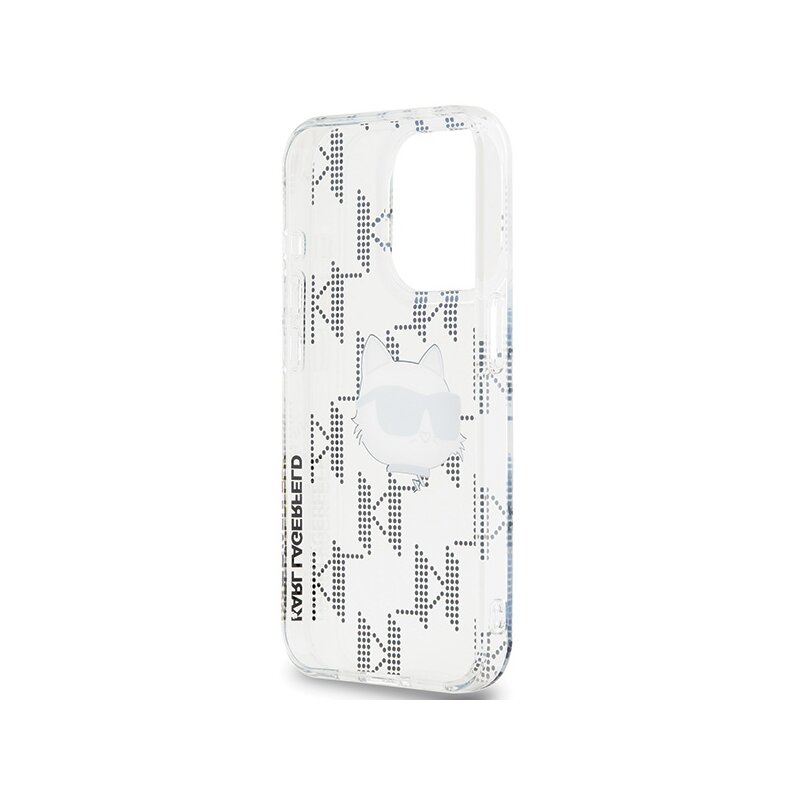 Husa iPhone 15 Pro Max Karl Lagerfeld IML Luxury, Choupette Head&Monogram, transparent, KLHCP15XHKLPCHT