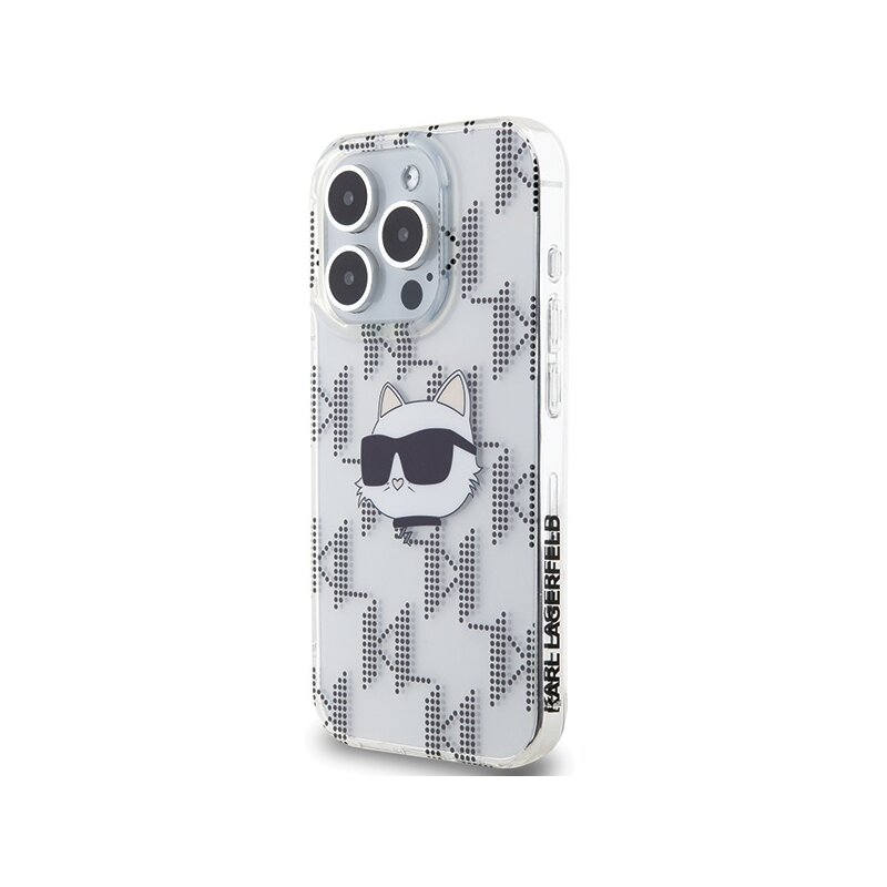 Husa iPhone 15 Pro Max Karl Lagerfeld IML Luxury, Choupette Head&Monogram, transparent, KLHCP15XHKLPCHT