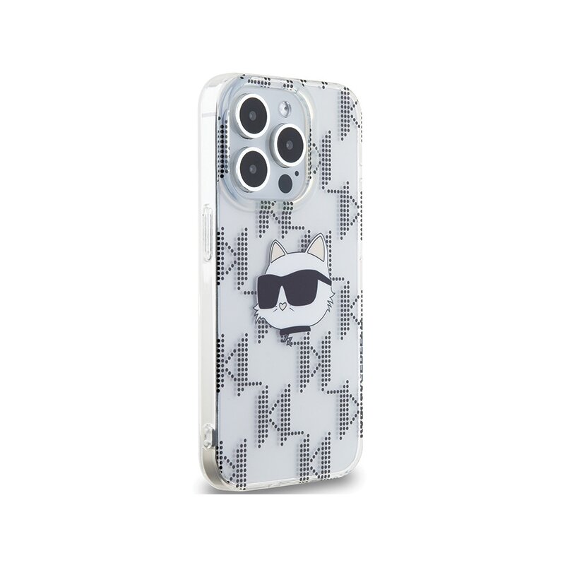 Husa iPhone 15 Pro Max Karl Lagerfeld IML Luxury, Choupette Head&Monogram, transparent, KLHCP15XHKLPCHT