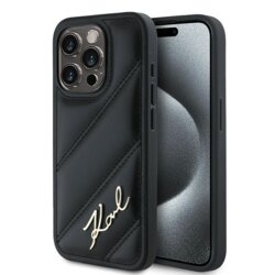 Husa iPhone 15 Pro Max Karl Lagerfeld Diagonal Quilted Script, negru, KLHCP15XPQDSMGK