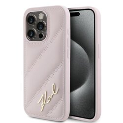 Husa iPhone 15 Pro Max Karl Lagerfeld Diagonal Quilted Script, roz, KLHCP15XPQDSMGP