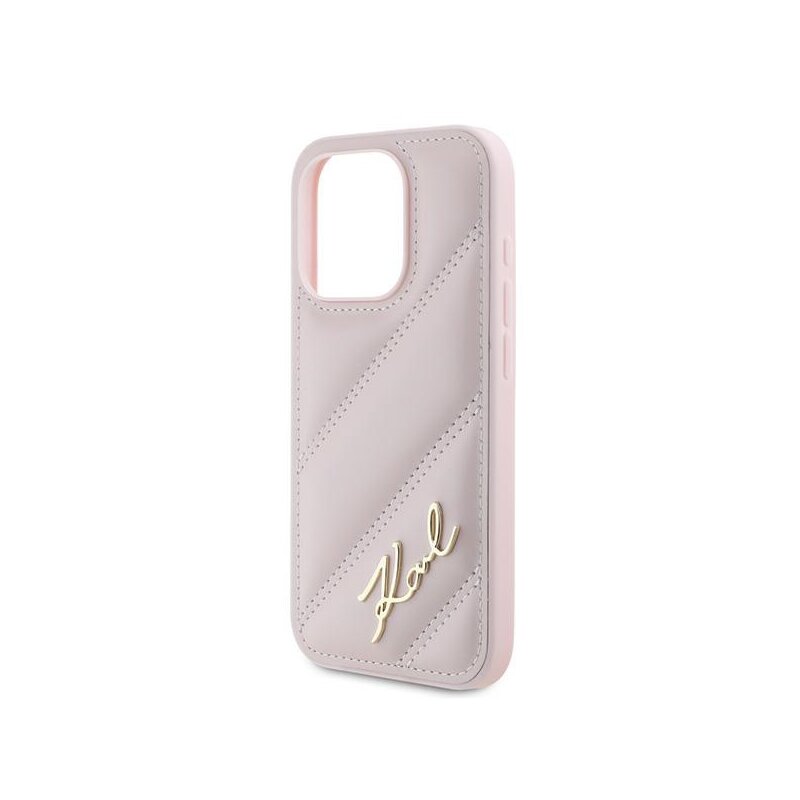Husa iPhone 15 Pro Max Karl Lagerfeld Diagonal Quilted Script, roz, KLHCP15XPQDSMGP