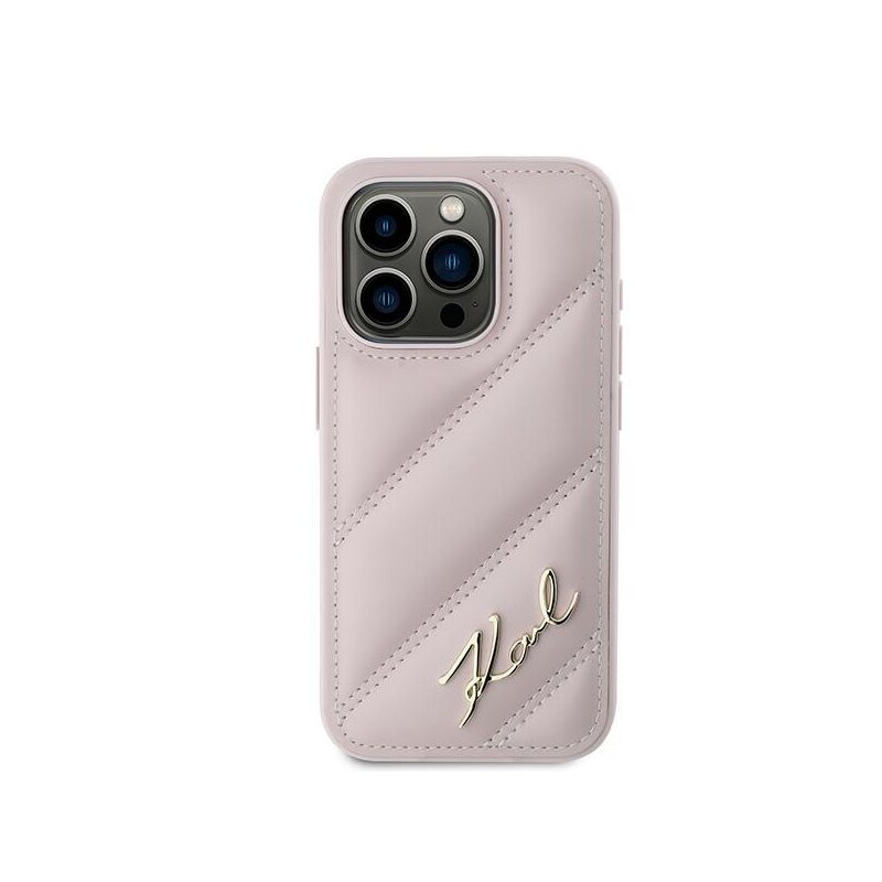 Husa iPhone 15 Pro Max Karl Lagerfeld Diagonal Quilted Script, roz, KLHCP15XPQDSMGP