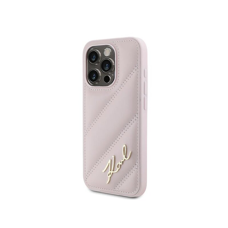 Husa iPhone 15 Pro Max Karl Lagerfeld Diagonal Quilted Script, roz, KLHCP15XPQDSMGP