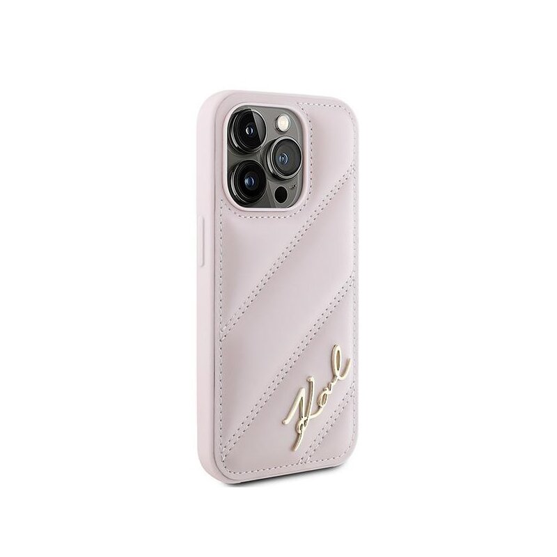Husa iPhone 15 Pro Max Karl Lagerfeld Diagonal Quilted Script, roz, KLHCP15XPQDSMGP