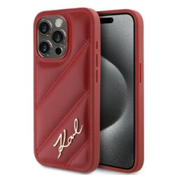 Husa iPhone 15 Pro Max Karl Lagerfeld Diagonal Quilted Script, rosu, KLHCP15XPQDSMGR