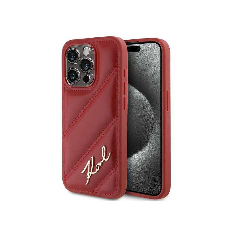 Husa iPhone 15 Pro Max Karl Lagerfeld Diagonal Quilted Script, rosu, KLHCP15XPQDSMGR