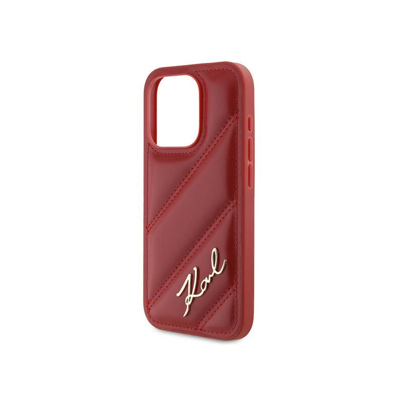 Husa iPhone 15 Pro Max Karl Lagerfeld Diagonal Quilted Script, rosu, KLHCP15XPQDSMGR