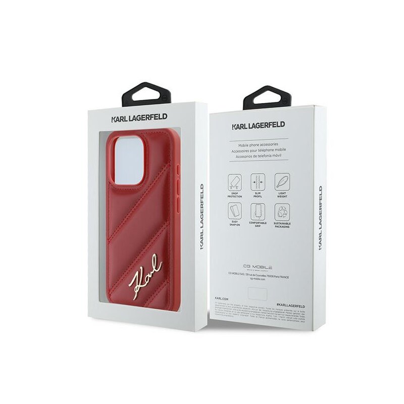 Husa iPhone 15 Pro Max Karl Lagerfeld Diagonal Quilted Script, rosu, KLHCP15XPQDSMGR
