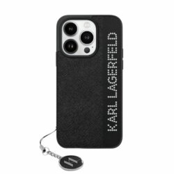 Husa originala iPhone 15 Pro Max Karl Lagerfeld Saffiano, Rhinestones&Charm, negru, KLHCP15XPSAKDGCK