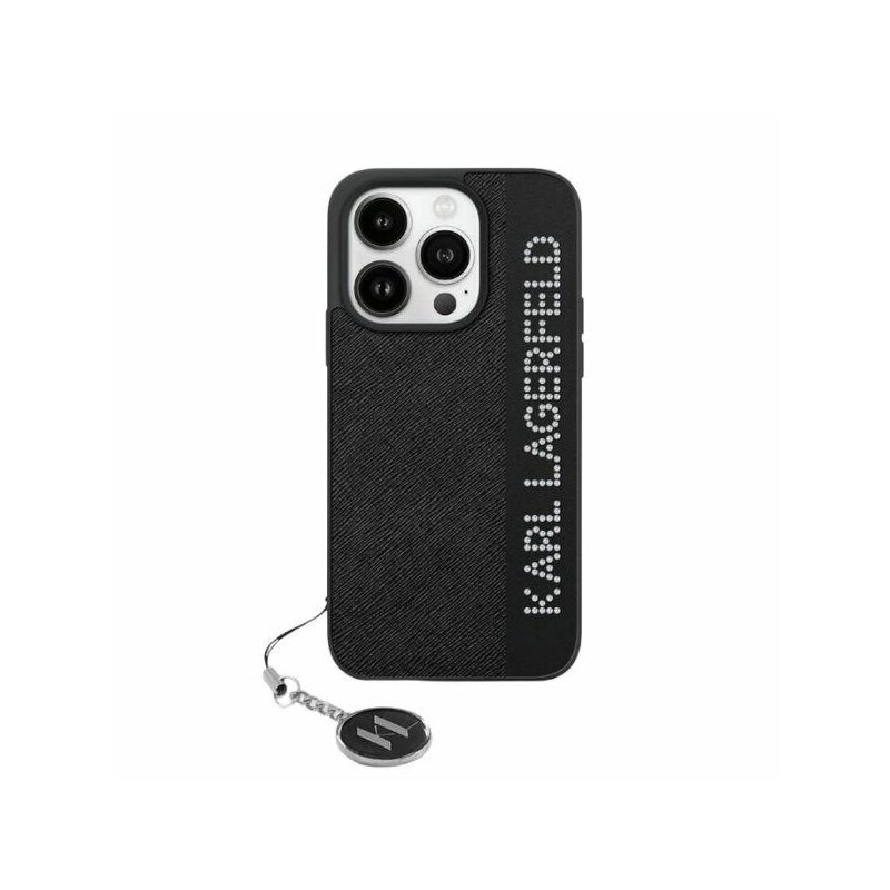 Husa originala iPhone 15 Pro Max Karl Lagerfeld Saffiano, Rhinestones&Charm, negru, KLHCP15XPSAKDGCK