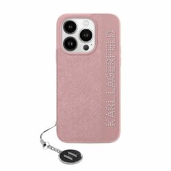 Husa originala iPhone 15 Pro Max Karl Lagerfeld Saffiano, Rhinestones&Charm, roz, KLHCP15XPSAKDGCP