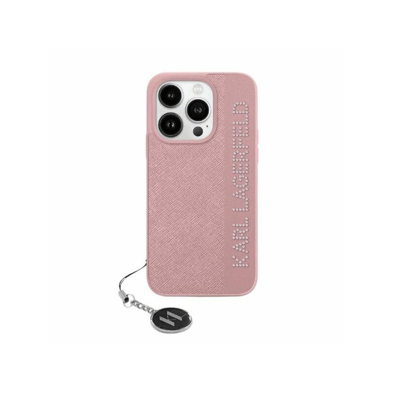 Husa originala iPhone 15 Pro Max Karl Lagerfeld Saffiano, Rhinestones&Charm, roz, KLHCP15XPSAKDGCP