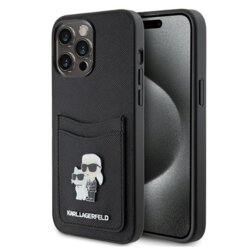 Husa iPhone 15 Pro Max Karl Lagerfeld Saffiano Cardslot, Karl&Choupette, negru, KLHCP15XSAPKCNPK