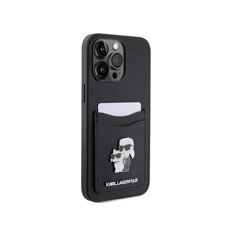 Husa iPhone 15 Pro Max Karl Lagerfeld Saffiano Cardslot, Karl&Choupette, negru, KLHCP15XSAPKCNPK